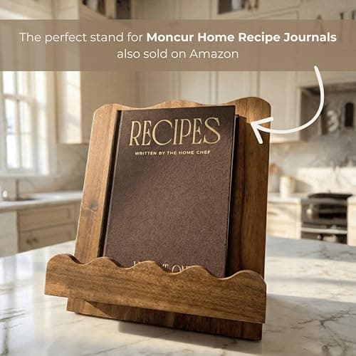 Beautiful Wooden Cookbook Stand for Your Kitchen Counter – Solid Wood Scalloped Book Holder Keeps Cookbooks & Tablets Open, Stable 2-Piece Slot Design, Easy-Clean, Perfect for Everyday Cooking 5