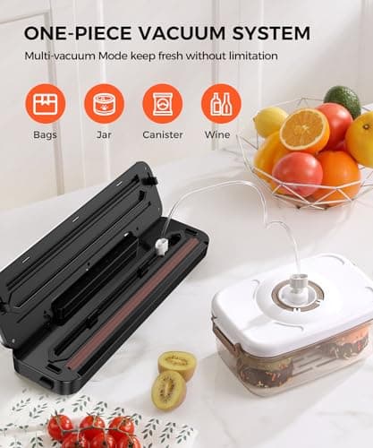 Vacuum Sealer Machine,75Kpa Precision Suction Power 6-in-1 Food Sealer with Digital Timer, Dry & Moist Food Modes, Compact Design with 10 Vacuum Bags & Bulit-in Cutter(Black White) 7