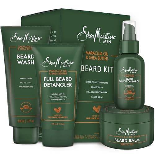 SheaMoisture Beard Kit for Men – Beard Wash, Conditioning Beard Oil, Full Beard Detangler + Beard Balm with Shea Butter & Maracuja Oil, Gifts for Men (4 Piece Set)