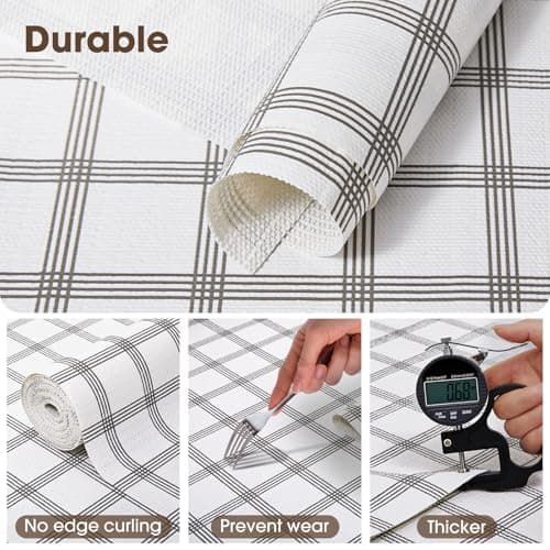 ALIUNI Drawer and Shelf Liner, Non-Slip Kitchen Cabinet Liners Non-Adhesive Thick Strong Grip Waterproof Washable Mats Protect Dresser Shelves Cupboard Bathroom Cabinets, White Stripes, 12 in X 10 FT 6