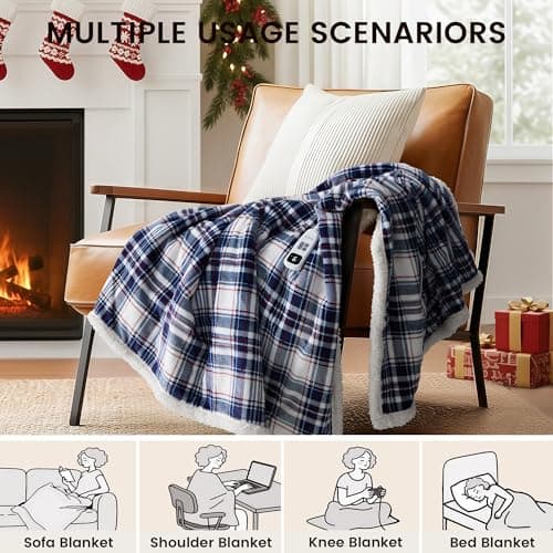 blunique Heated Blanket Electric Throw-50''x60''Ultra Soft Cozy Plaid Flannel Fast Heating Electric Blanket with 10 Heat Levels & 10 Hours Auto Off, ETL Certified, Keep Warm in Home Office (Tartan) 5