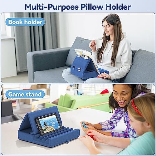 KDD Tablet Pillow Holder, Foldable iPad Stand for Lap, Bed and Desk -Tablet Soft Pad Dock with Pocket & Stylus Mount Compatible with iPad Pro 12.9, 10.5, 9.7 Air Mini 6 5 4 3, Galaxy Tab,E-Reader 8