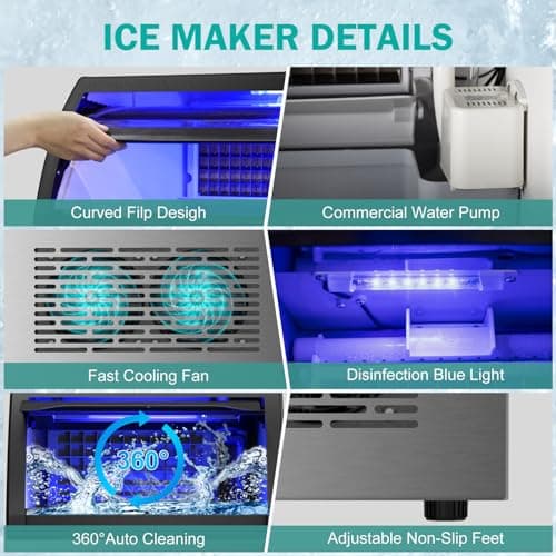 Commercial Ice Maker Machine, 150Lbs/24H with 45Lbs Large Ice Capacity, 55Pcs Clear Ice Cubes Ready in 8-15Mins, Freestanding Stainless Steel Ice Making Machine for Home Party Bar 7
