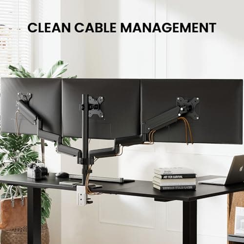 ErGear Triple Monitor Mount for 13-27 inch Screens, Premium Aluminum Triple Monitors Stand up to 17.6 lbs, Sturdy 3 Monitor Desk Mount with Swivel, Tilt, Rotation, Max VESA 100x100mm 7