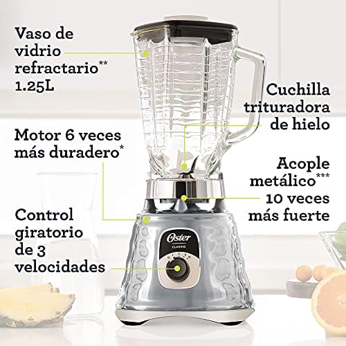 Oster Original 3 Speed Chrome Blender, 6 Times more Durable Motor, 10 Times Stronger, 5 Cup Glass Jar 9