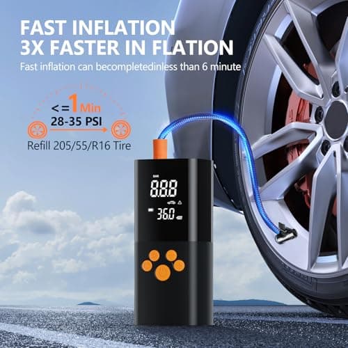 Tire Inflator Portable Air Compressor, 180PSI Air Pump for Car Tires with 25000mAh Battery, One Click Smart Air Pump Tire Inflator for Car, Motorcycle, Bicycle and More with Tire Pressure Gauge 2