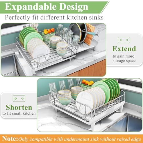 SNTD Dish Drying Rack - Expandable Dish Rack for Kitchen Counter, Large Dish Drainer with Pan Holder, Dish Strainer with Drainboard Cup Holder and Utensil Holder, White 5
