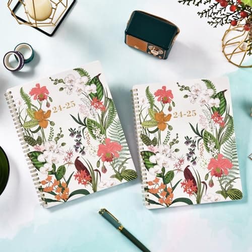 Simannie Planner 2024-2025 - Academic 2024-2025, Jul. 2024 Jun. 2025, 8'' x 10'', Weekly and Monthly with Printed Tabs, Flexible Cover Thick Paper + Twin-Wire Binding Floral, Orange, SE80XNHC45K13 9