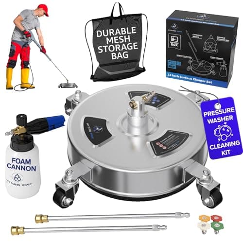 HYDRO PWR 13" Pressure Washer Surface Cleaner Set for Driveways & Patios – Stainless Steel Surface Cleaner Attachment, Foam Cannon, Storage Bag, Power Washer Accessories, 4000 PSI Max