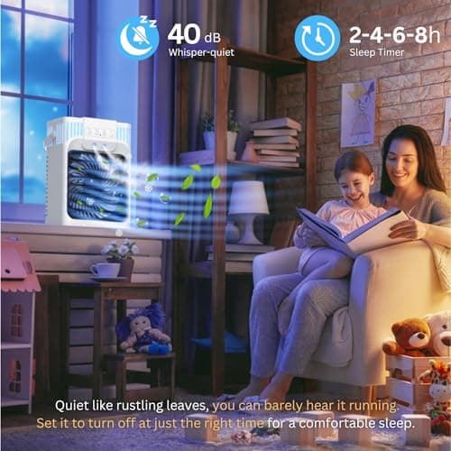Portable Air Conditioners, 3 Speeds, 3 Mist Settings, 40oz Large Water Tank, 2~8h Timer & 7-color Ambient Lights, Air Conditioner Portable, Personal Small Evaporative Air Cooler for Room Bedroom 6