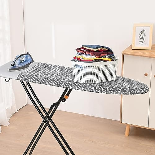 Happhom Ironing Board, Compact and Space Saver Iron Board, Safety Ironing with Park Zone and 4 Layers Extra Thick Cover, Patented Lock System for Foldable Leg, Easy Storage with Smart Hanger (13x43) 7