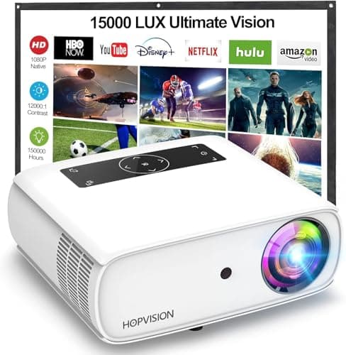 Native 1080P Projector Full HD, 15000Lux Brightness with 150000 Hours LED Lamp Life, Supports 4K & 350" Display, Home Outdoor Projector for Smartphone/PC/Laptop/PS4/TV Stick/EXCEL/PPT