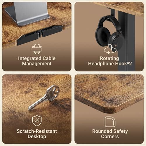 Claiks Electric Standing Desk, Adjustable Height Stand up Desk, 24x48 Inches Sit Stand Home Office Desk with Splice Board, Black Frame/Rustic Brown Top 5