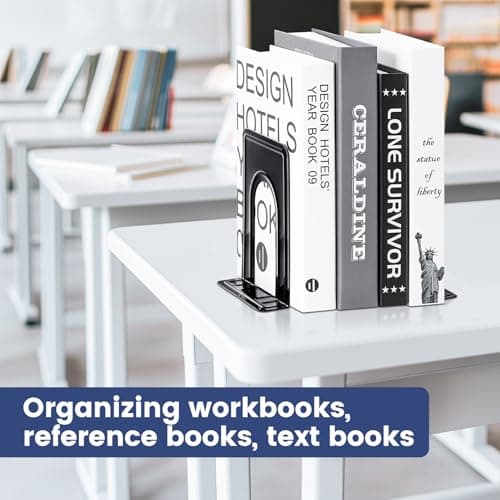 HappyHapi Book Ends, Non-Skid Metal Bookend Supports for Shelves, Heavy Duty Book End, Office Book Stopper, 6 x 5 x 6 Inches, 14 Pieces / 7 Pairs (Black) 7