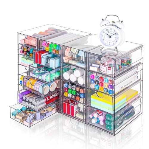 VZKAH Acrylic Organizer with Drawers | 20 Drawers 4 Sets | Desk Organizer and Storage, Clear Makeup Organization, For Office/Art Supply/Craft Storage and Organization
