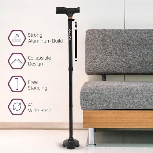 Allay Walking Cane for Men & Women - Foldable, Adjustable, Collapsible Walking Canes for Seniors Balance, Free Standing, Pivot Tip, Heavy Duty, with Travel Bag | Walking Sticks for Seniors - Black 8
