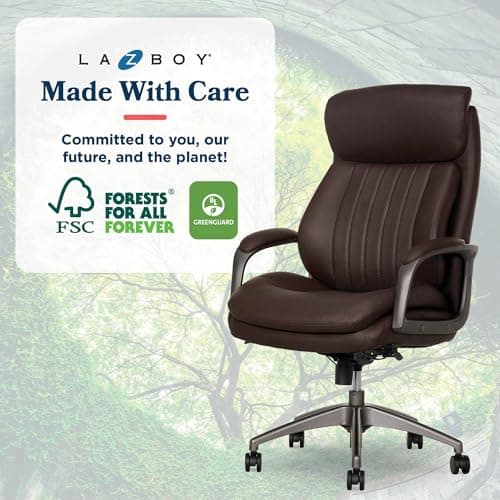 La-Z-Boy Nova Executive Office Chair - Ergonomic High Back Desk Chair with AIR Lumbar Support - Comfortable ComputerChair for Home Office - Vegan Leather - Brown 13