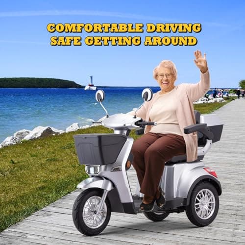 SKRT Large 3 Wheels Mobility Scooter, Electric Heavy Duty Wheelchair(XW-E07), 400 LBS Capacity for Seniors & Adults, 3-Gears Speeds, 2 Storage Baskets, Seat Extension, No Assemble Required (Silver) 6