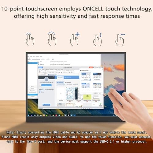 Viyivwine Portable Monitor Touchscreen, 15.6''Laptop Screen Extender, FHD IPS Touch Screen, Travel Monitor with Kickstand & Speaker, HDMI USB C External Monitors for Laptop Phone Computer Xbox Switch 2