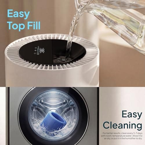 8L Evaporative Humidifier for Large Rooms up to 1000 ft²- Baby Elderly& Pet Safe Cool Evaporation, 900ml/h Output, UV Disinfection, Easy Top Fill,UltraQuiet 28dB, Smart AI Humidity Control Upgraded 8