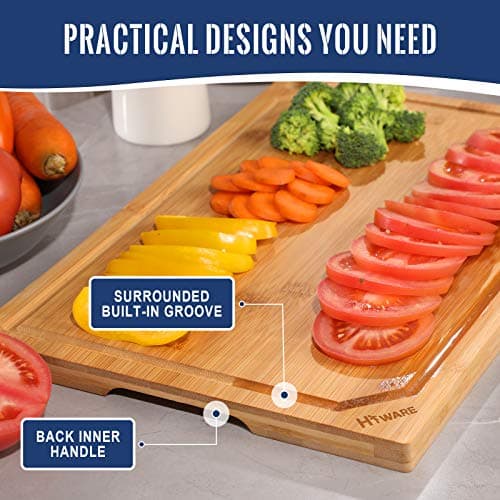 Hiware 4-Piece Extra Large Bamboo Cutting Boards Set for Kitchen, Heavy Duty Cutting Board with Juice Groove, Bamboo Chopping Board Set for Meat, Vegetables - Pre Oiled 6