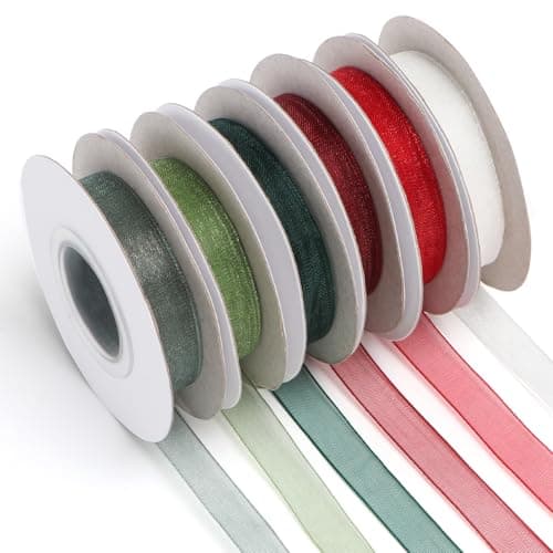 Sheer Ribbon, 3/8" x 50 Yards Organza Chiffon Tulle Ribbon for Gift Wrapping Crafts Flower Bouquet Wedding Invitation Party Graduate Valentine's Day Mother's Day Decorations
