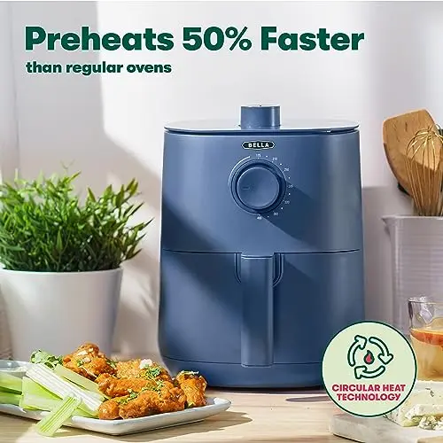 BELLA 2.9QT Manual Air Fryer, No Pre-Heat Needed, No-Oil Frying, Fast Healthy Evenly Cooked Meal Every Time, Removeable Dishwasher Safe Non Stick Pan and Crisping Tray for Easy Clean Up, Matte Blue 5