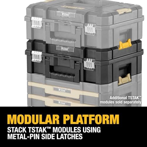 DEWALT TSTAK II Tool Box, Flat Top Tool Storage Case, Organizer Box Holds Up To 66 lbs, Flexible Platforms for Stacking, 13 Inch (DWST17807) 10