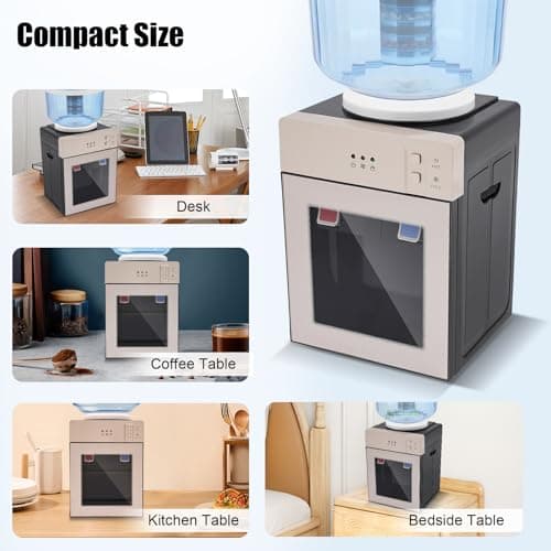 ZBXGJKSY Electric Water Cooler Dispenser, Hot&Cold Water Dispenser Countertop Water Dispenser 5 Gal Top Loading Countertop Water with 3 Temperature Settings for Bedrooms, Studios 6