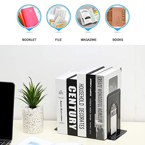Book Ends, Bookends for Shelves, Book Ends to Hold Books for Heavy Books, Metal Bookends Office Nonskid, Heavy Duty Book Ends Black 6.69 x 4.9 x 4.3in, 5 Pair/10 Piece 5