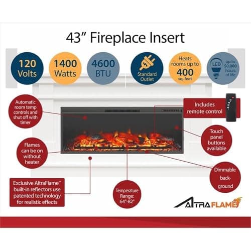 Pemberly Row Wide Mantel with Linear Electric Fireplace, 64 in Wide, Laminated MDF, White Finish, Realistic Flame Effect, Remote Control, Modern Design for Living or Family Room 9