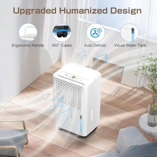 Tolife Dehumidifier,3000SqFt-32Pint Dehumidifier for Home-with Drain Hose Ideal for Bedroom Bathroom RV and Basements,Intelligent Humidity Control,Dry Clothes Mode,24H Timer,Auto Defrost,White 7