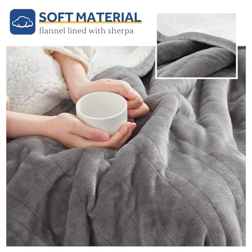 SEALY Electric Throw Blanket, Flannel & Sherpa Heated Throw with 6 Heating Levels & 2-10 Hours Auto Shut Off, Fast Heating & Machine Washable, 50x60 Inch, Light Grey 5
