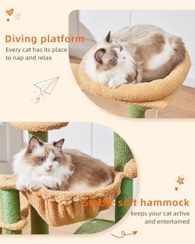 Taoqimiao Cat Tree, 39.4-Inch Cat Tower for Indoor Cats,Suitable for Kittens,Plush Cat Condo with 5 Scratching Posts, Plush Perch,2 Hammock,Pompoms, MS019T Cactus 5