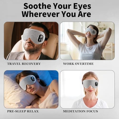 Heated Eye Mask - Cordless Eye Mask for Dry Eyes, Eye Relief, Improved Sleep, Washable Eye Heating pad for Travel Removable for Cleaning and 2 Covers, 4-Level Timing and Temperature (Gray) 5