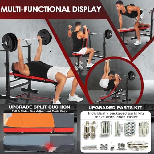 OPPSDECOR 9 in 1 Adjustable Weight Bench Set with Squat Rack 900LBS Bench Press with Leg Extension & Leg Curl Multi-Function Full Body Workout Benches for Home Gym with Safety Bar Catches & V-Handle 6