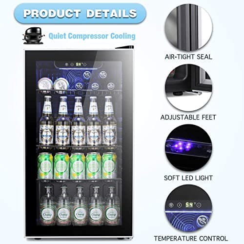 Antarctic Star Beverage Refrigerator Cooler -120 Can Mini Fridge Glass Door for Soda Beer or Wine Constant Glass Door Small Drink Dispenser Clear Front for Home, Office Bar 3.2cu.ft 6