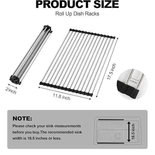 NEZUIBAN Dish Drying Rack with Roll Up and Over Sink for Kitchen,17.5"x11.8",Black 5