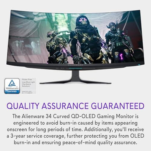 Alienware AW3423DW Curved Gaming Monitor 34.18 inch Quantom Dot-OLED 1800R Display, 3440x1440 Pixels at 175Hz, True 0.1ms Gray-to-Gray, 1M:1 Contrast Ratio, 1.07 Billions Colors - Lunar Light 7