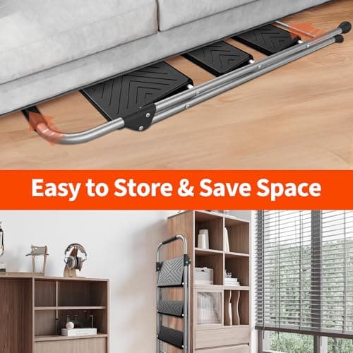 DIAMONDFORGE 3 Step Ladder, Folding Step Stool with Anti-Slip Wide Pedal, Soft Handle, Anti-Slip Feet, Sturdiest Steel Construction, 900lbs Capacity Steel Ladder for Home and Office, Grey 6