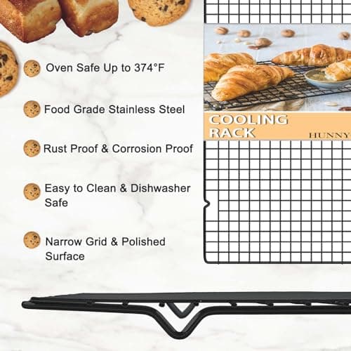Hunnycook 15.8”×9.8” Cooling Rack, 3P Stainless Steel Baking Rack, Oven Safe Cooling Racks for Cooking and Baking, Black Roasting Rack & Wire Rack & Cookie Cooling Rack for Roasting, Grilling, Drying 5