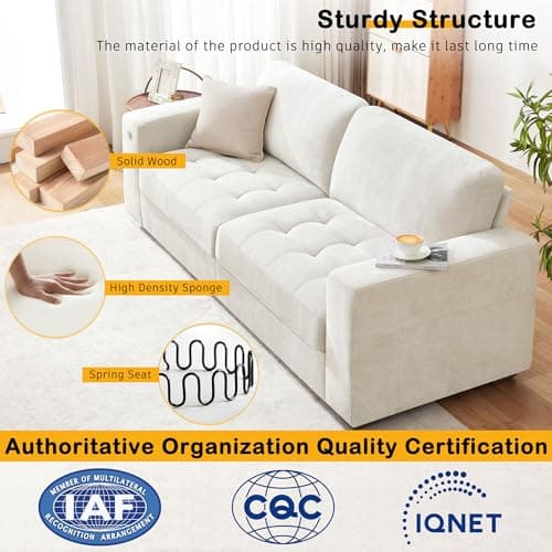 Hanherry 89" Sofa for Living Room, Modern Comfy Sofa with Medium Firm Seat Cushion, Removable Cover,Wide Armrest,USB/Type-C Port,Chenille Fabric Couches for Small Space,Apartment 6