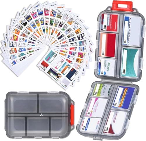 Travel Pill Organizer with 189 Medicine Labels, 10 Compartments Small Pill Case Compact and Portable Travel Pill Box for Airplane Car Purse Nurse Vacation Essentials (Gray, 1 Pack)