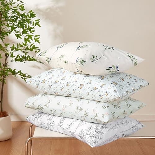 Pillows Cases Queen Size Set of 2, 20x30 Yellow Flower Pillow Cases Printed Pillow Cases, Soft Breathable and Non Shrinking Purple Floral Pillowcases Envelope Closure Pillowcase 5