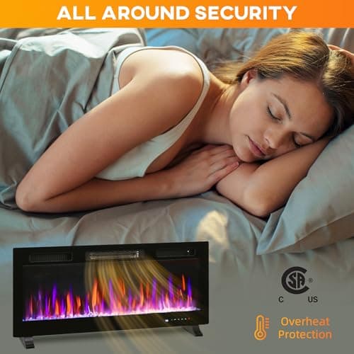 HOMCOM 42" Electric Fireplace Recessed and Wall Mounted, Freestanding with Remote, 750W/ 1500W Ultra-Thin Fireplace Heater and Linear Fireplace with Timer, Adjustable Flame Effect, Crystal, Black 8