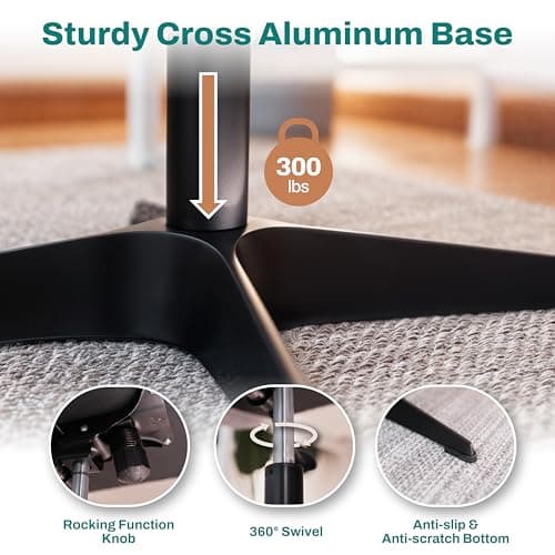 NYPOT Criss Cross Chair with Wheels - Wide Armless Seat for Cross Legged Sitting, Adjustable Swivel Office Desk Chair, Rocking Comfort for Home or Work (Grey) 7