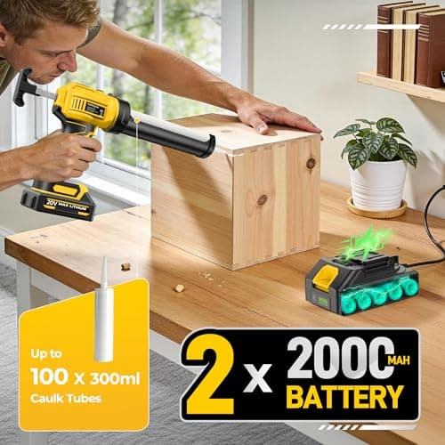 MAKELIFT Electric Caulking Gun, 10oz Caulk Gun with 2x2000mAh Batteries, Cordless Caulking Gun, 4 Adjustable Speeds, LED Light, Auto Retraction, 9 Pcs Silicone Caulking Tools for Filling and Sealing 6