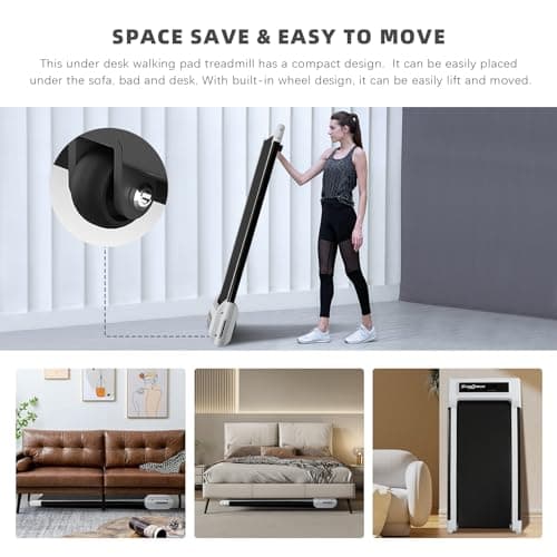 KREJORUN Under Desk Treadmill for Home Office, 2 in 1 Portable Running Walking Pad with Remote Control, 2.5HP Exercise Jogging Machine,White 6