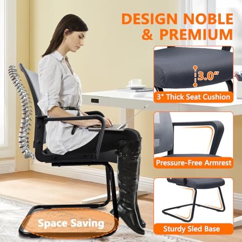 CLATINA Office Guest Chair with Lumbar Support and Mid Back Mesh Space Air Grid Series for Reception Conference Room Gray 5
