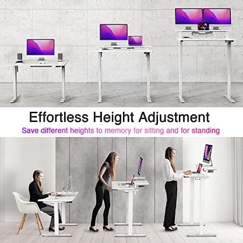 AVLT 47″ Electric Standing Desk with Dual-Tier Shelf & Tablet Holder – Height Adjustable Sit-Stand Desk for Home Office, Motorized Frame Supports 176 lbs (80kg), Includes Tabletops – White 5